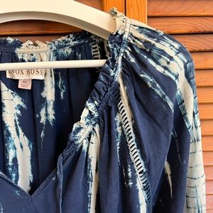 Knox Rose XL Navy Blue Bleach-out Peasant-style Top